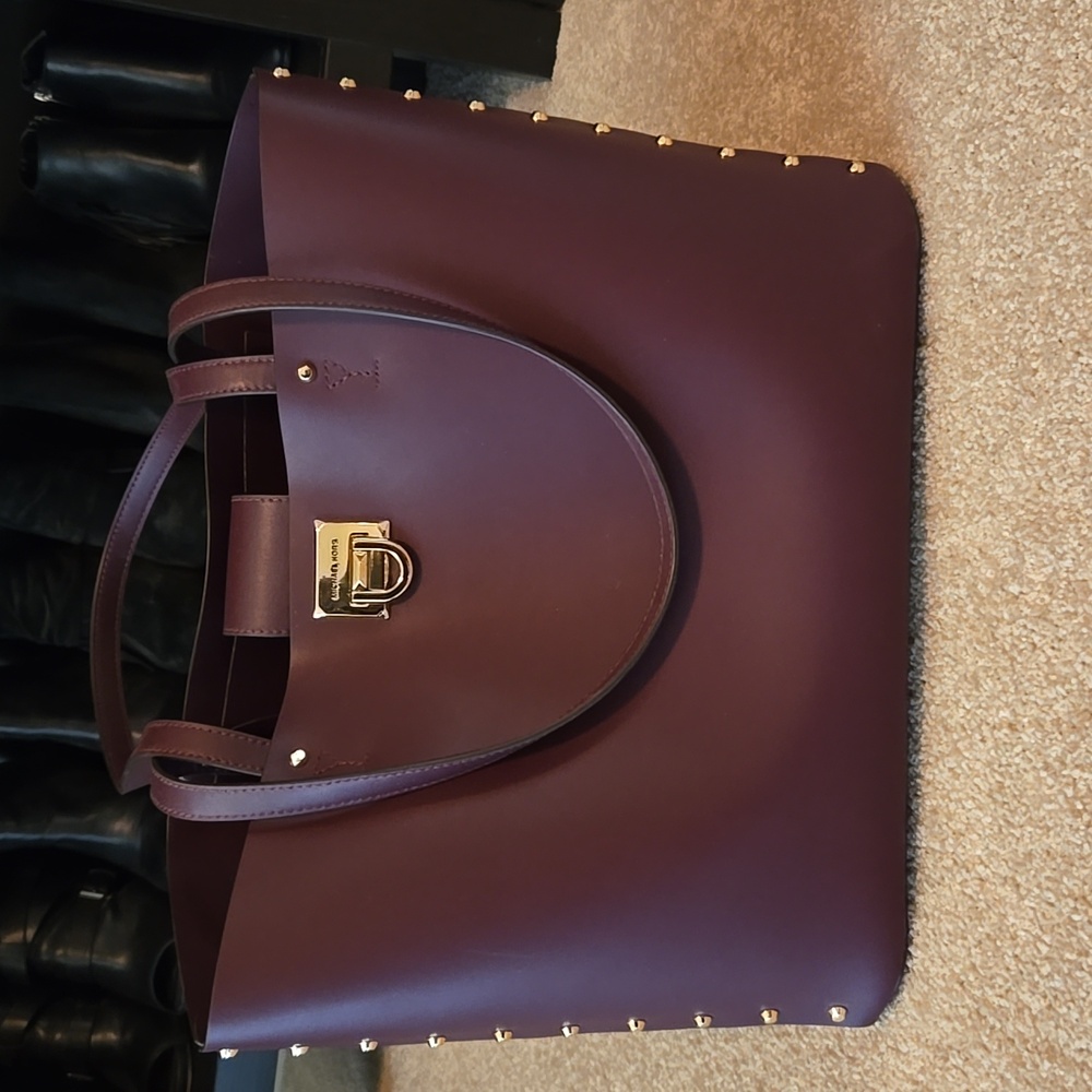 NWT Michael Kors Manhattan Studded Tote/Bordeaux Color - Picture 3 of 11